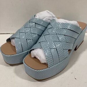 KATY PERRY Women's The BUSY BEE Criss Cross SLIDE Wedge Sandals TRANQUIL BLUE